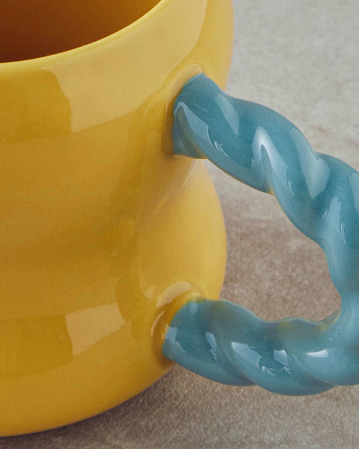 Rope New Bone China Kupa 400 ml Sarı-Yeşil
