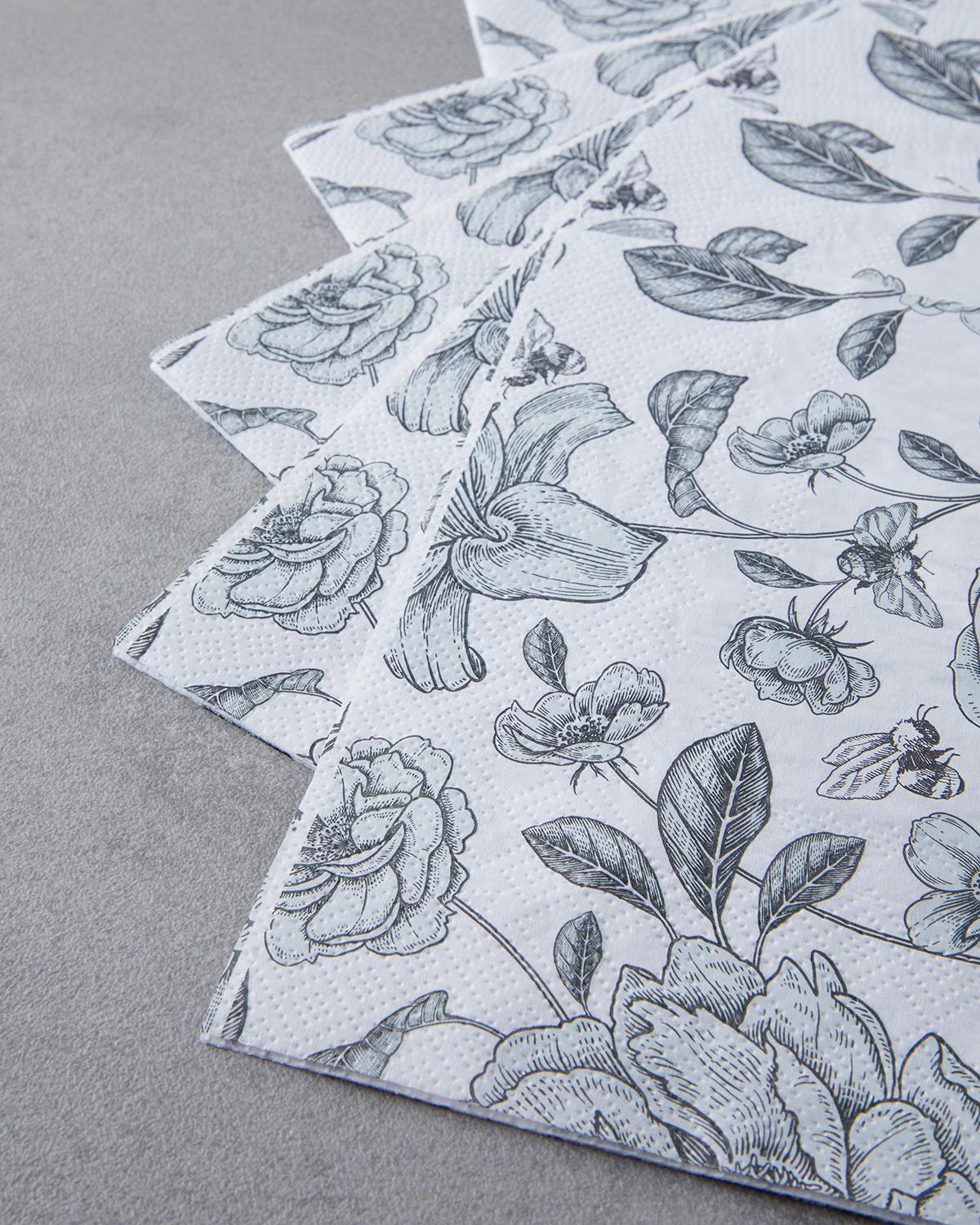 Roseray Kağıt 20'li Kağıt Peçete 33x33 cm Siyah - Beyaz