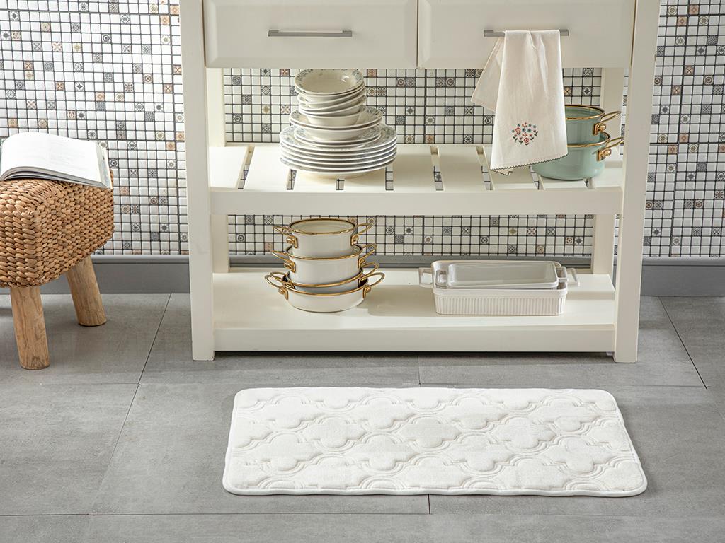 Roxbury Emboss Kaydırmaz Taban Mutfak Paspası 50x80 cm Beyaz