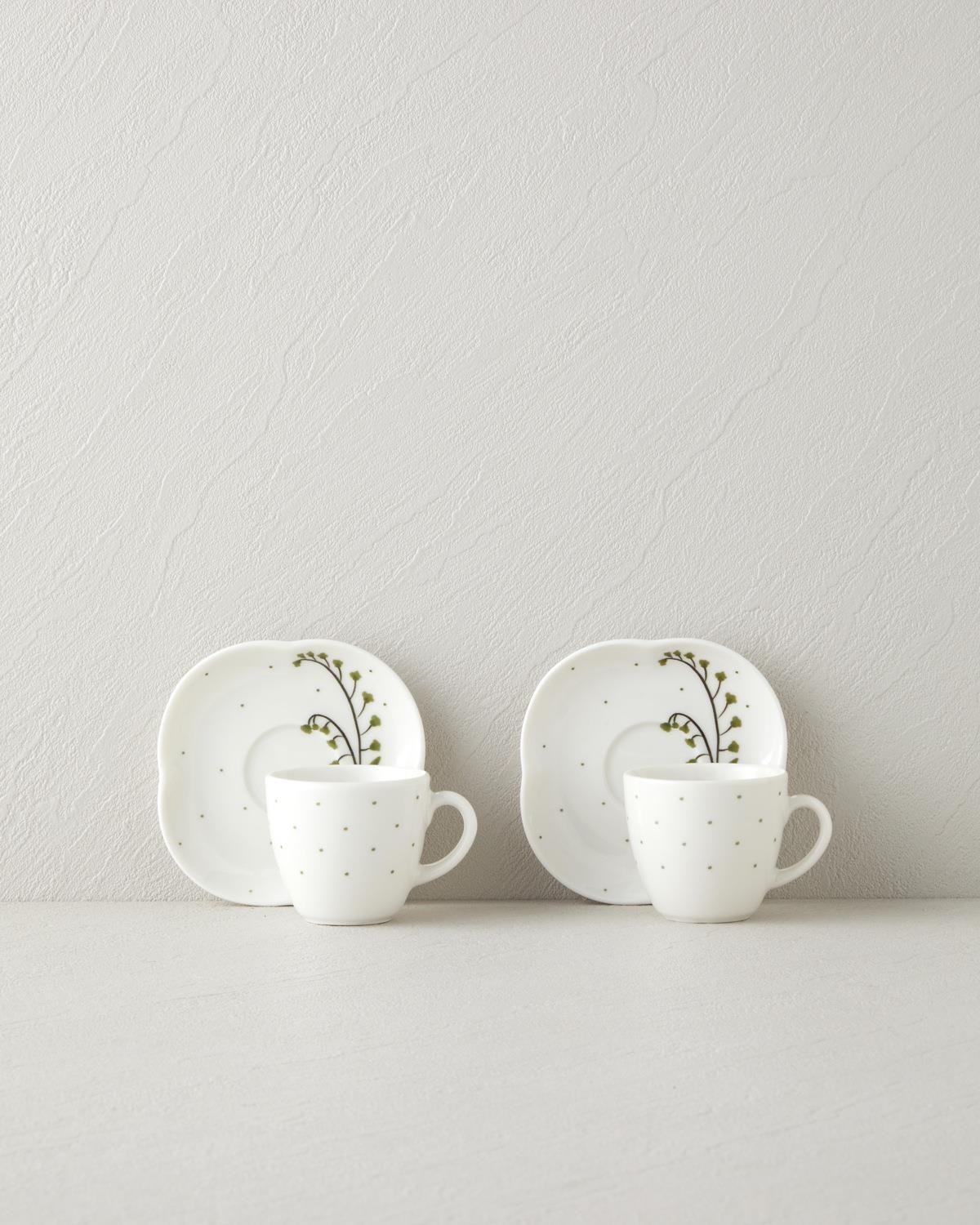 Sage Garden Bone Porselen 4 Parça 2 Kişilik Kahve Fincan Takımı 90 ml Yeşil