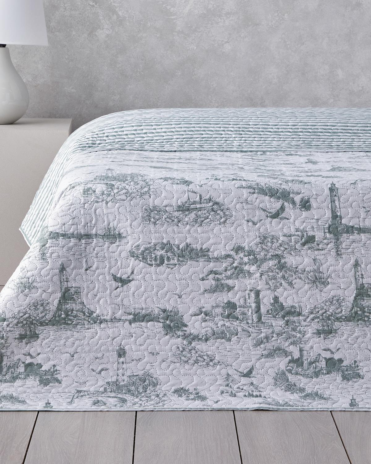 Seaside Serenity Çift Kişilik Çok Amaçlı Örtü 200x220 cm Seledon