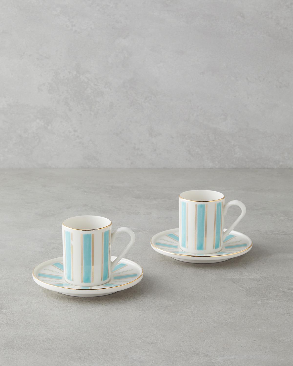 Serenade Bone Porselen 4 Parça 2 Kişilik Kahve Fincan Takımı 90 ml Mavi Gold