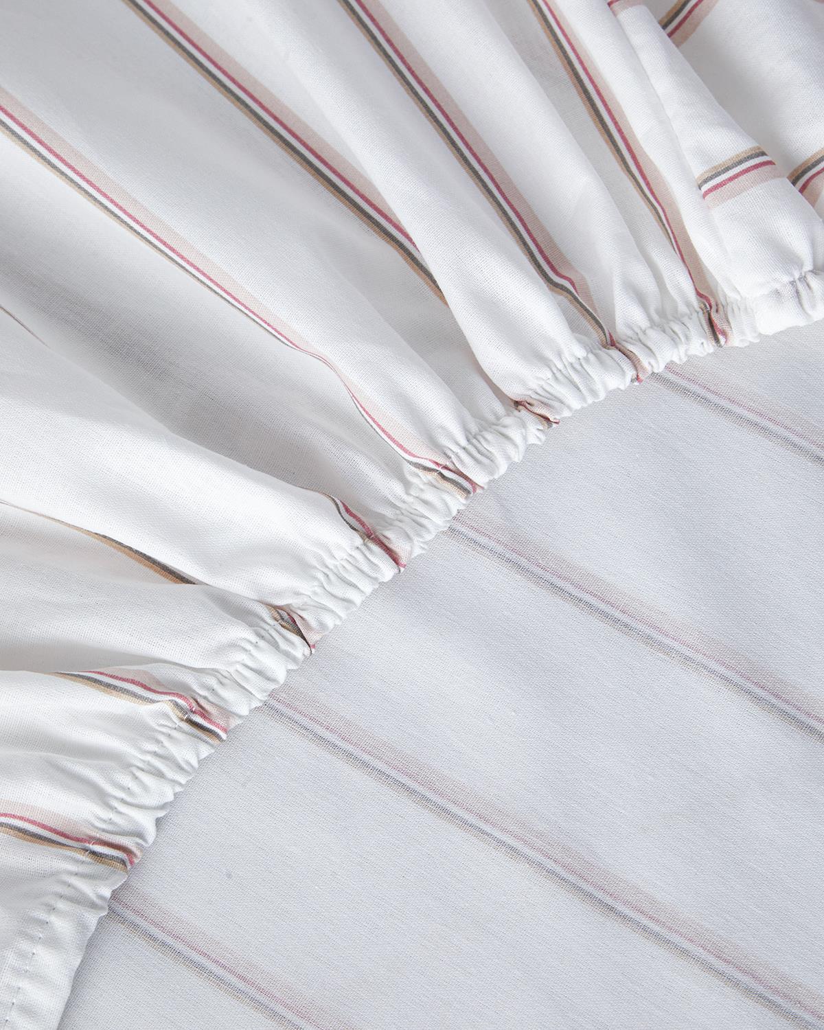 Serene Stripes Pamuklu King Size Lastikli Çarşaf 180x200 cm Pembe