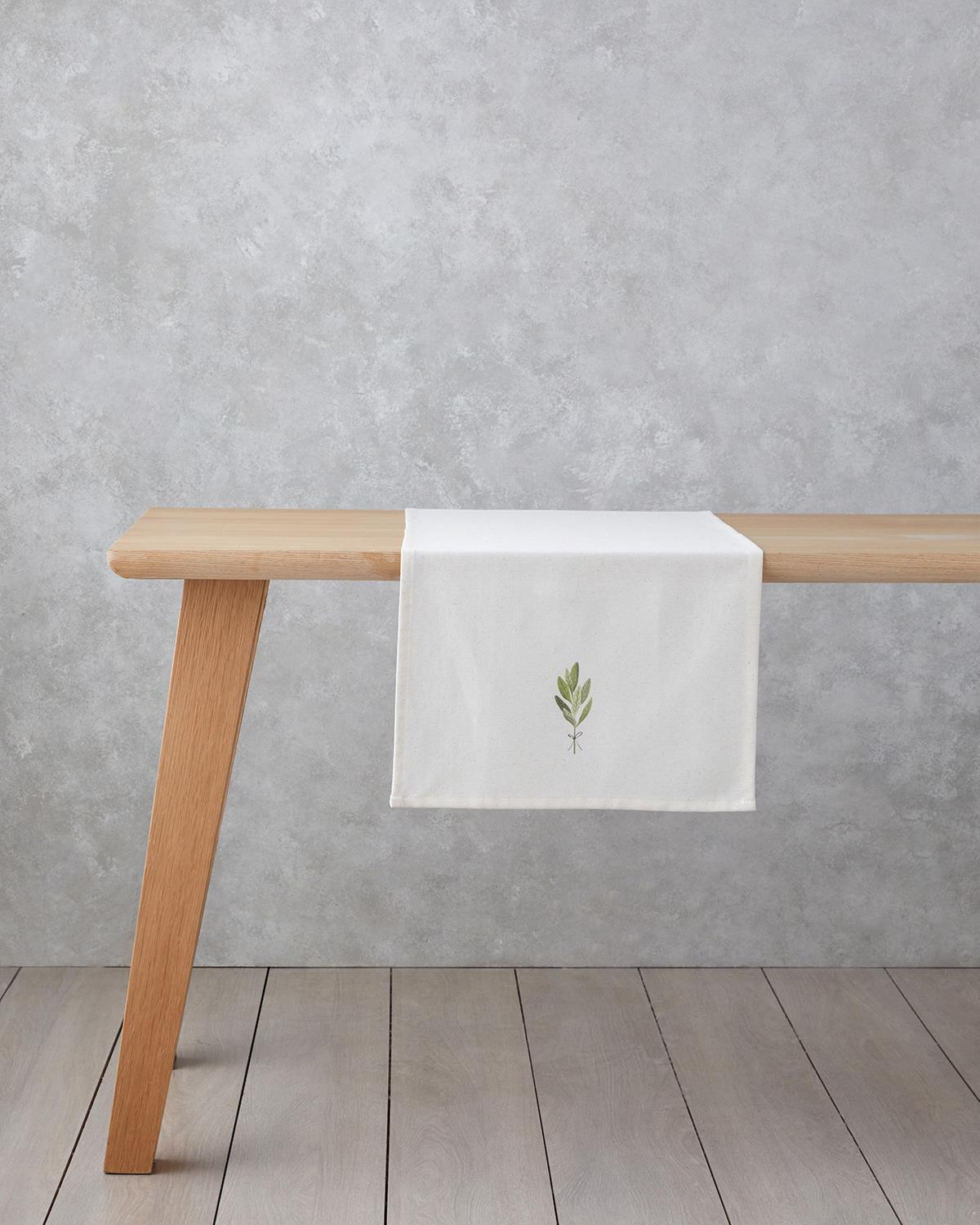 Serenika Pamuk Polyester Runner 40x140 cm Beyaz - Yeşil