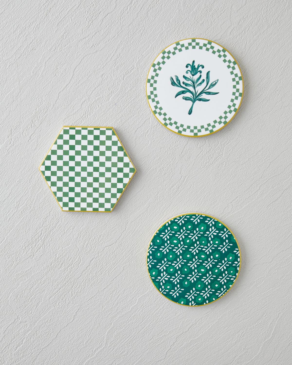 Serina Seramik Bardak Altlığı 10.8x0.8 cm Beyaz - Yeşil