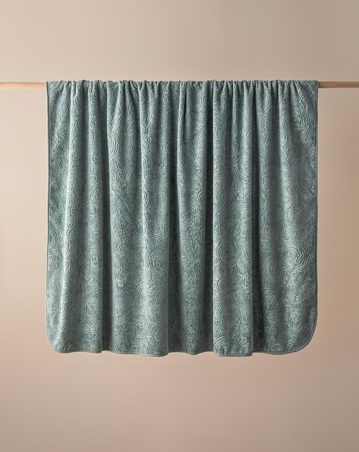 Shabby Rose Emboss Çift Kişilik Battaniye 200x220 cm Seledon