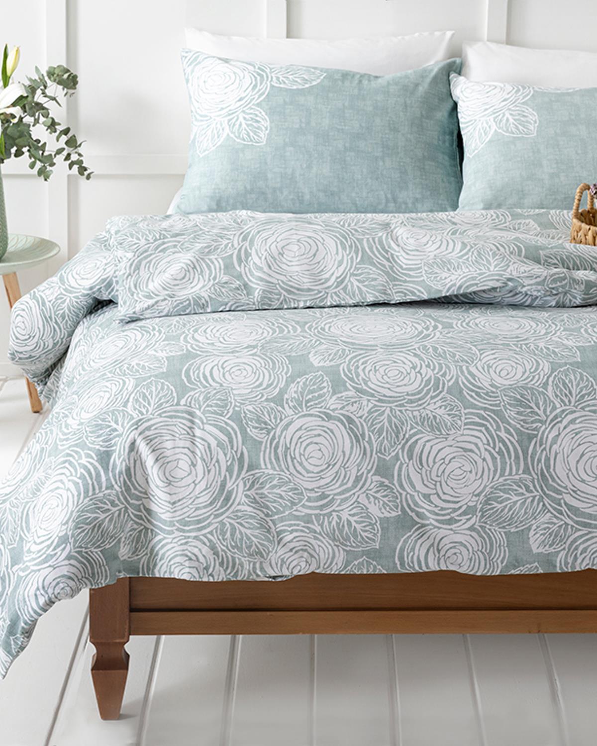 Shabby Rose Krep King Size Nevresim Takımı Seledon