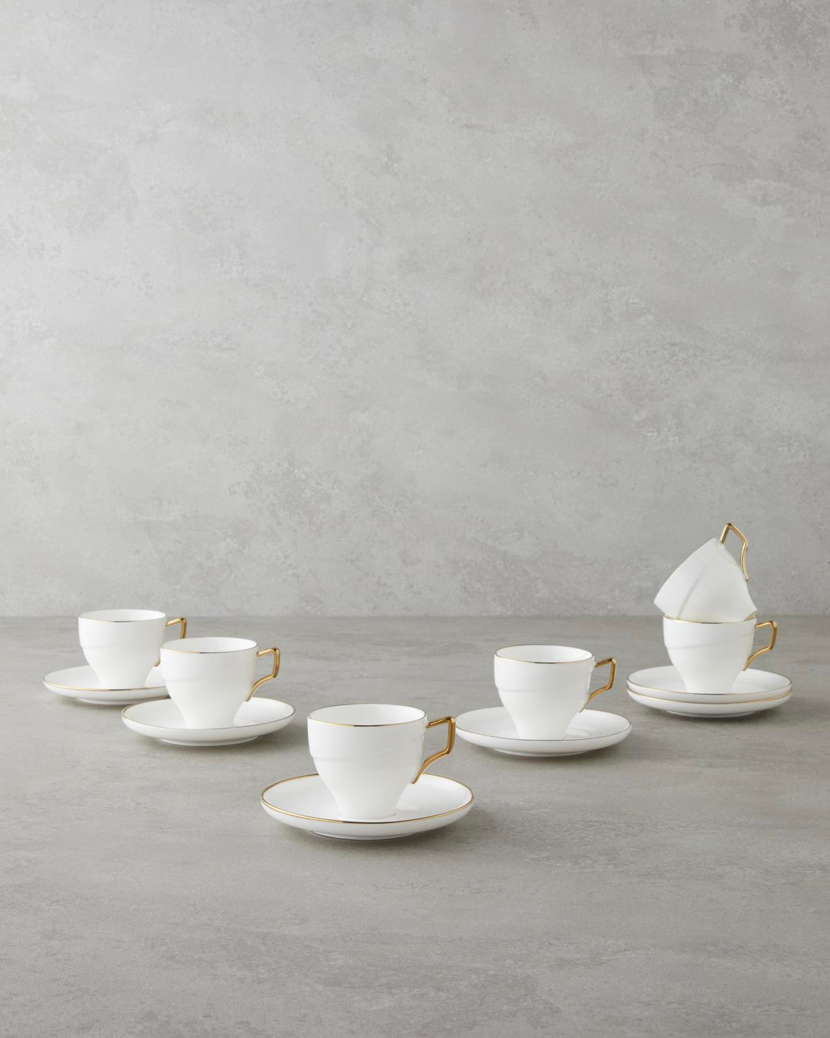 Sheen Porselen 12 Parça 6 Kişilik Kahve Fincan Takımı 90 ml Beyaz-Gold