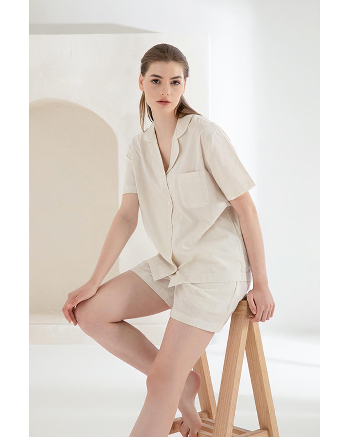 Shine Pamuk Kadın Pijama Takımı Ekru