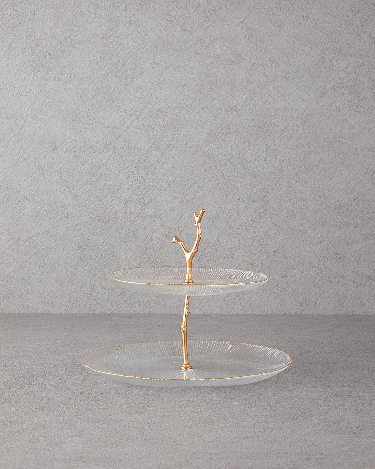 Siana Cam Katlı Servis 21+28 cm Gold