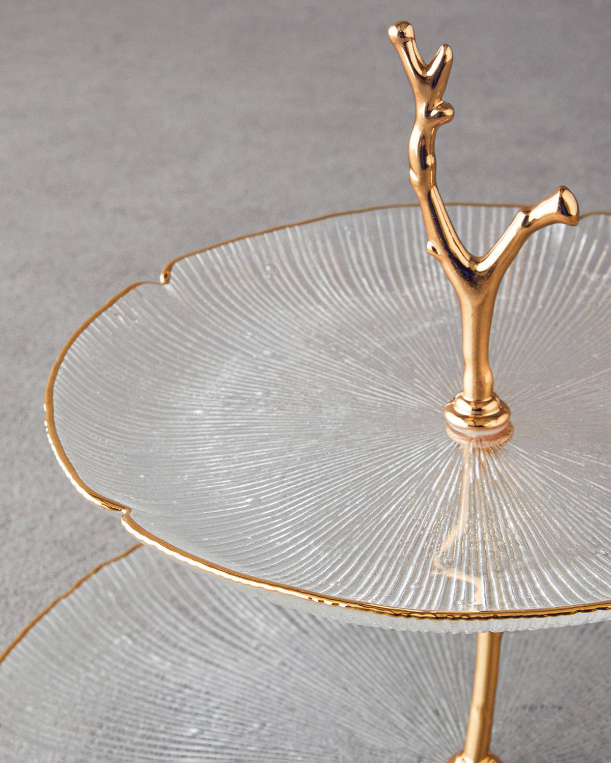 Siana Cam Katlı Servis 21+28 cm Gold