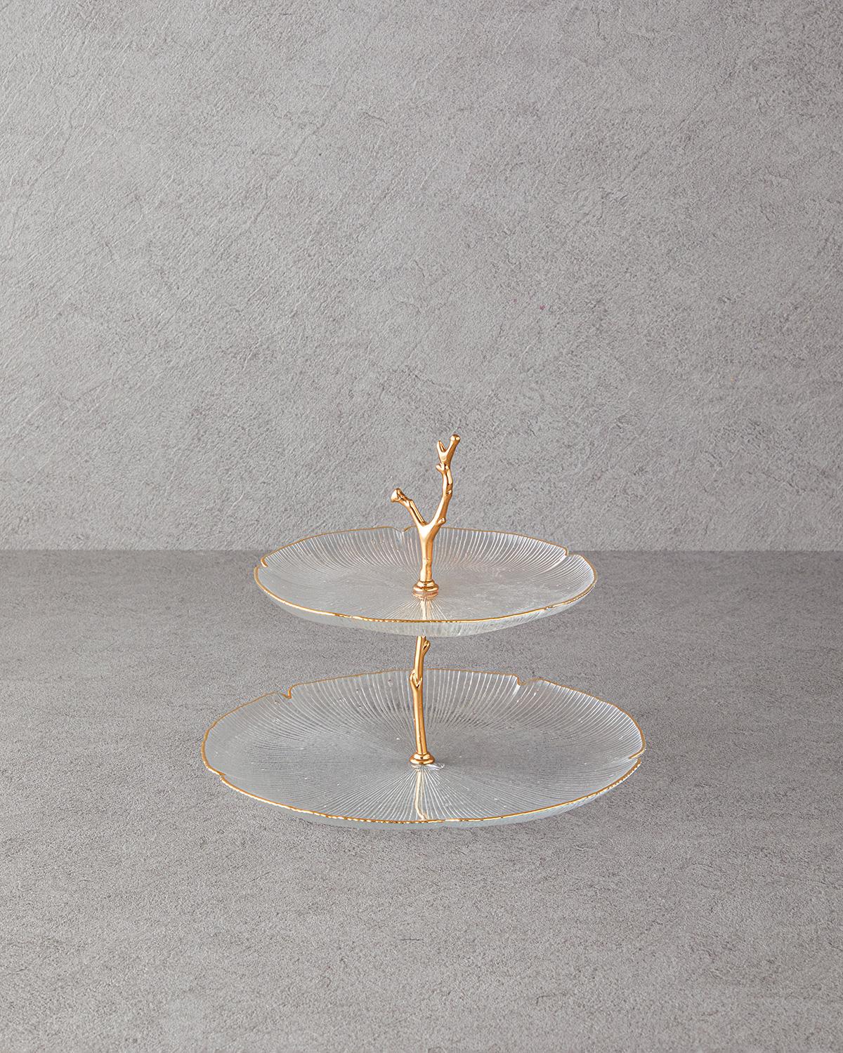 Siana Cam Katlı Servis 21+28 cm Gold