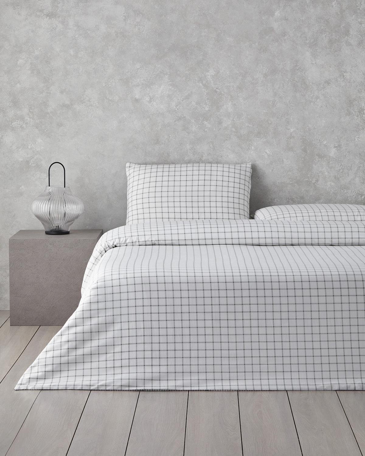 Simple Checks Kolay Ütülenir Tek Kişilik Nevresim Takımı 160x220 cm Gri