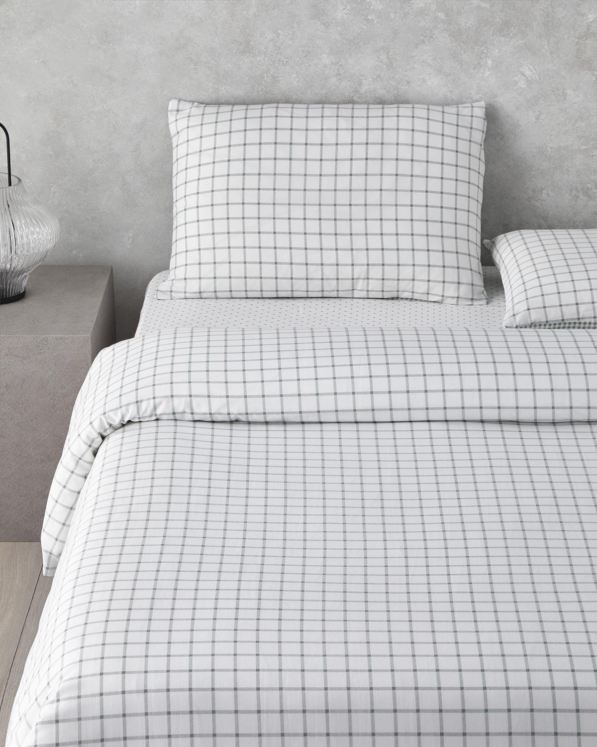 Simple Checks Kolay Ütülenir Tek Kişilik Nevresim Takımı 160x220 cm Seledon