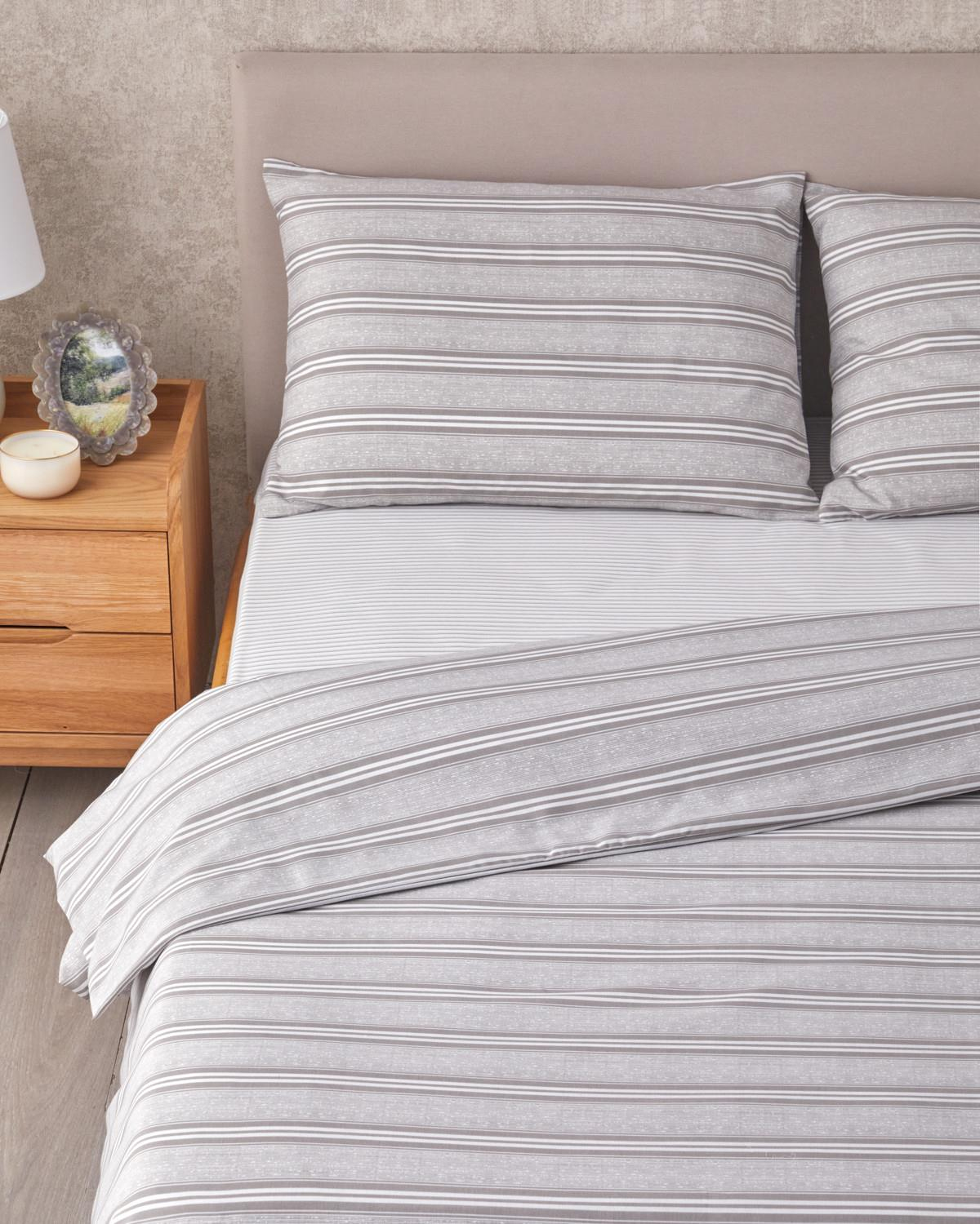 Sleek Lines Kolay Ütülenir Çift Kişilik Nevresim Takımı 200x220 cm Gri
