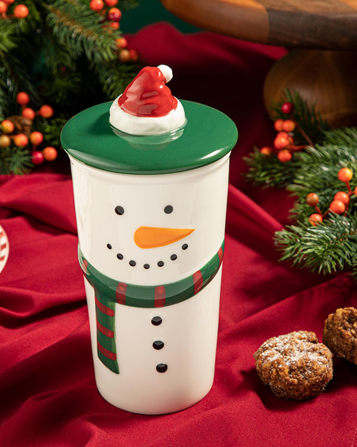Snowman Porselen Double Wall Travel Mug Yeşil