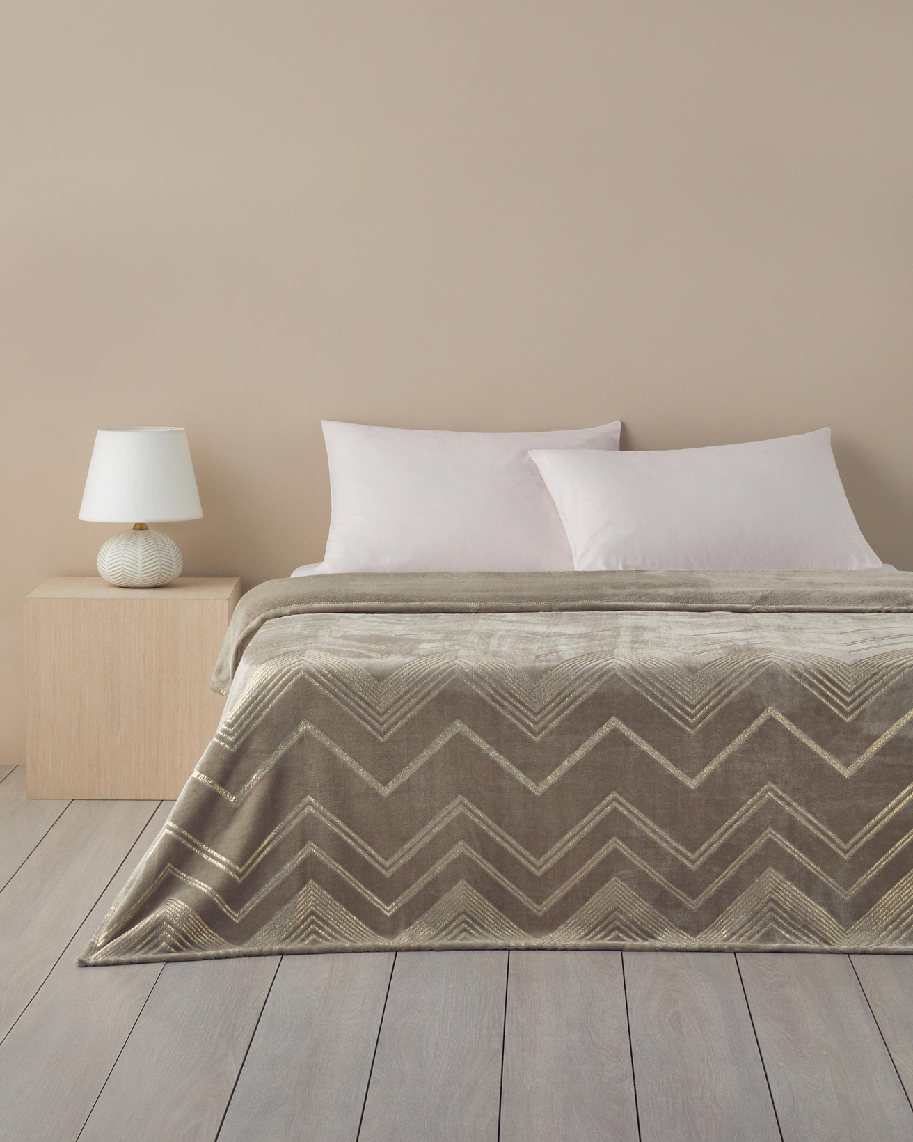 Splendid Varak Baskılı Supersoft Çift Kişilik Battaniye 200x220 cm Bej