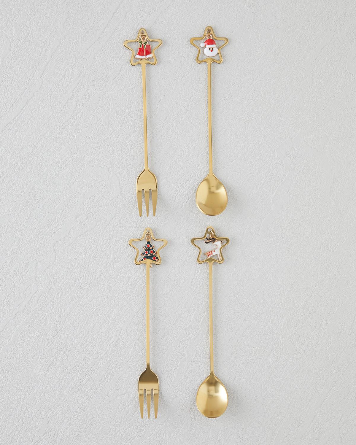 Starry Paslanmaz Çelik T.Çatal-Kaşık Set 4 Parça Gold