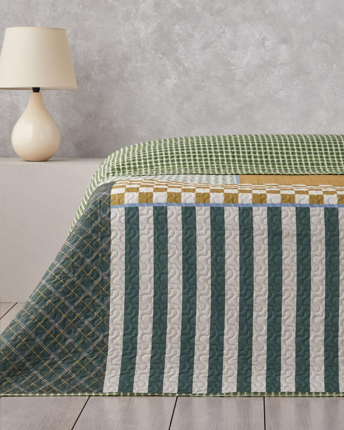 Strada Grid Çift Kişilik Çok Amaçlı Örtü 200x220 cm Yeşil