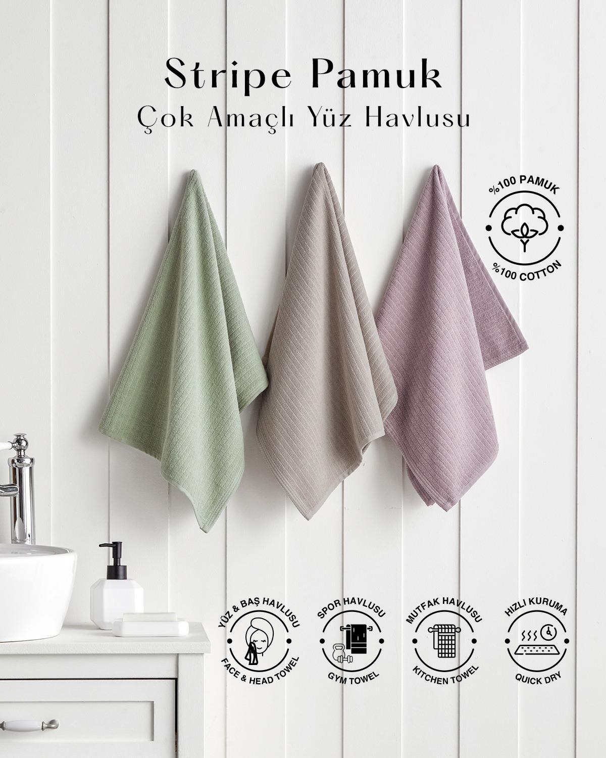 Stripe Pamuk Yüz Havlusu 50x70 cm Haki