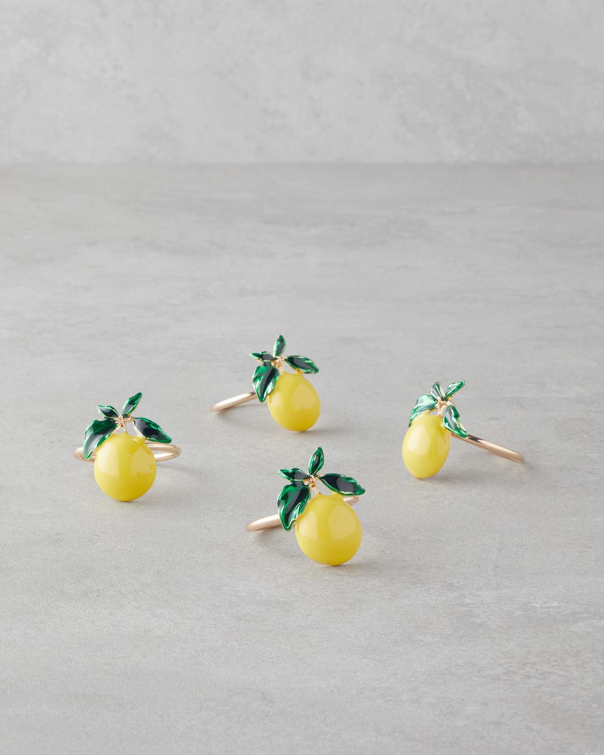 Summer Lemon Metal 4'lü Peçete Halkası 4 cm Gold
