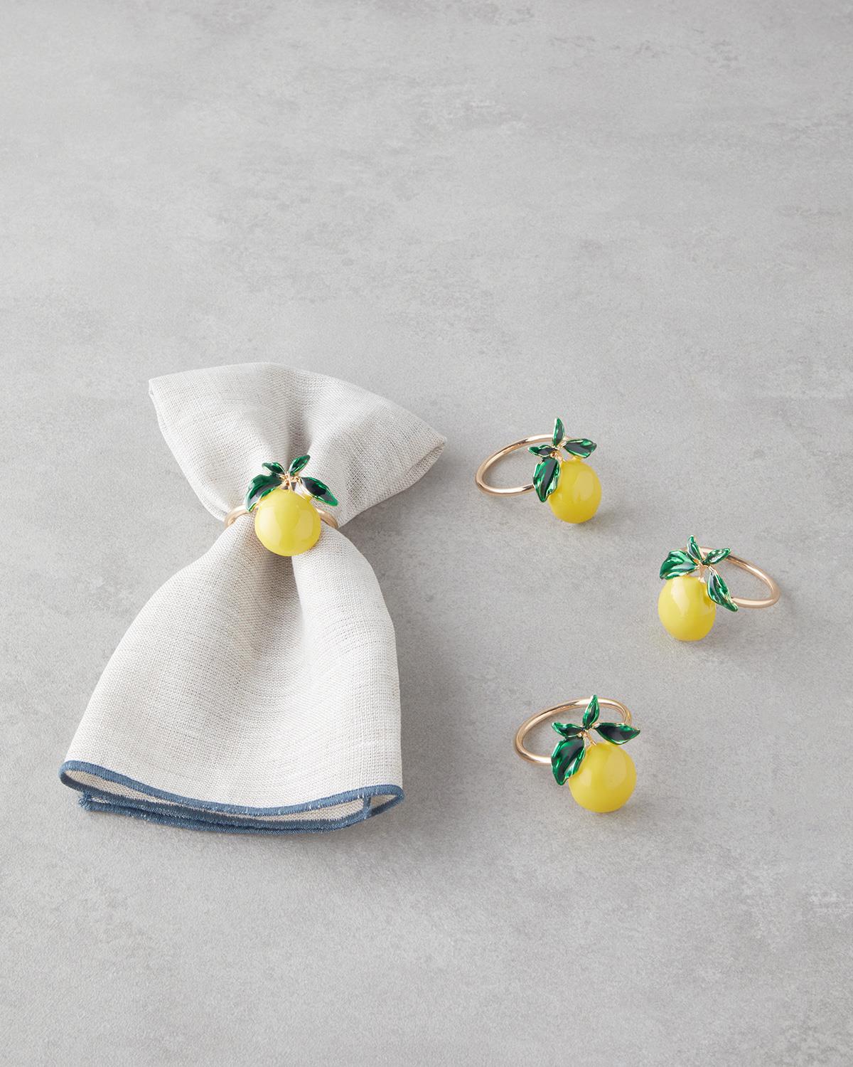 Summer Lemon Metal 4'lü Peçete Halkası 4 cm Gold