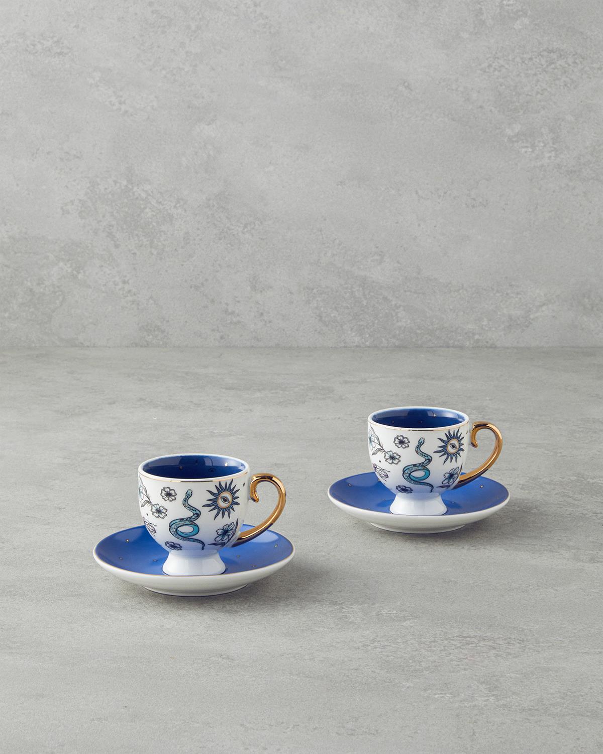 Talisman Snake New Bone China 4 Parça 2 Kişilik Kahve Fincan Takımı 100 ml Beyaz