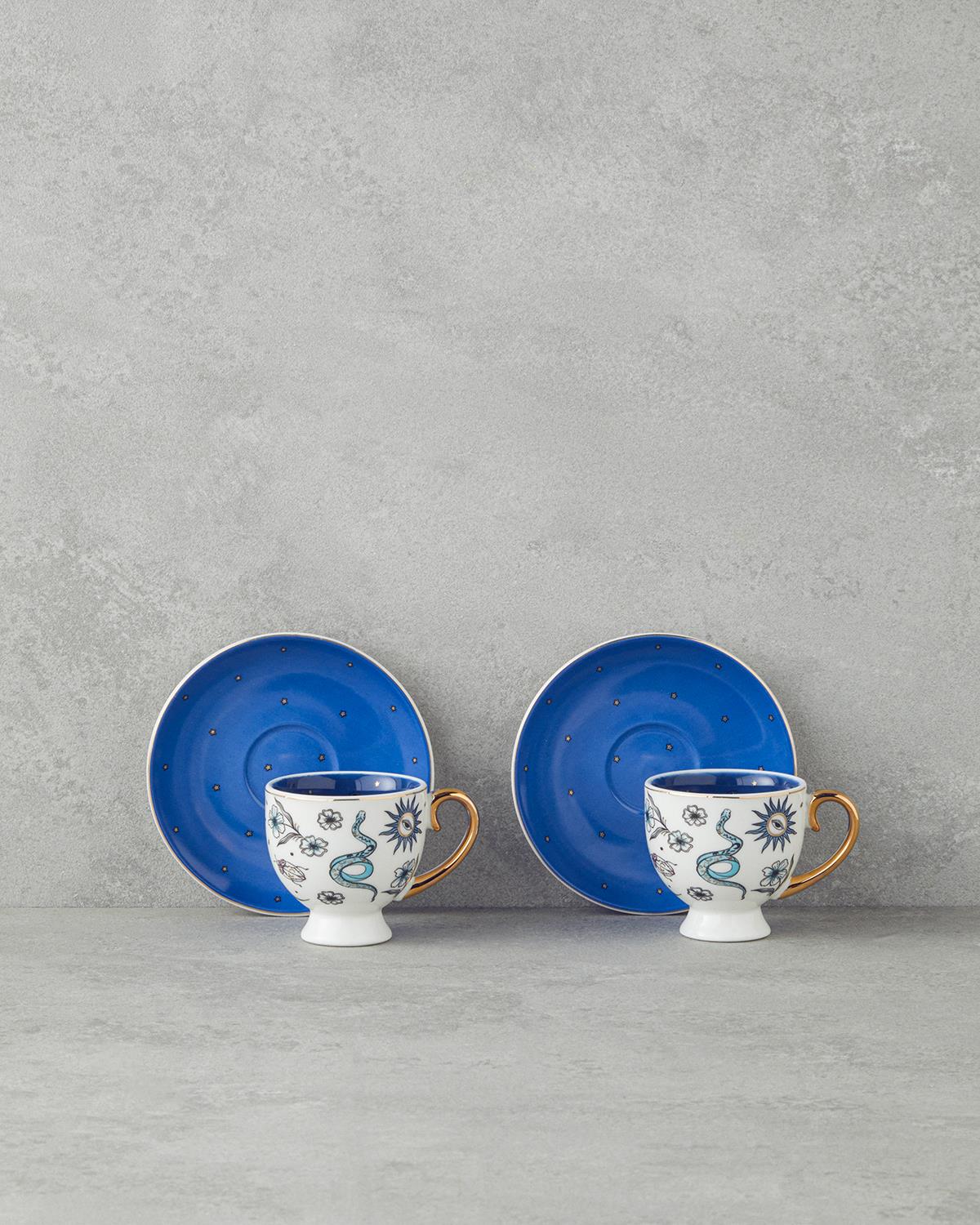 Talisman Snake New Bone China 4 Parça 2 Kişilik Kahve Fincan Takımı 100 ml Beyaz