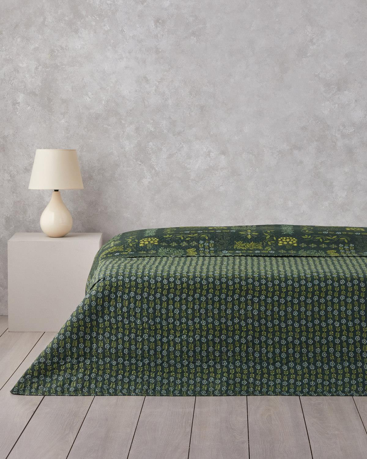 Tendril Bloom Çift Kişilik Çok Amaçlı Örtü 200x220 cm Yeşil