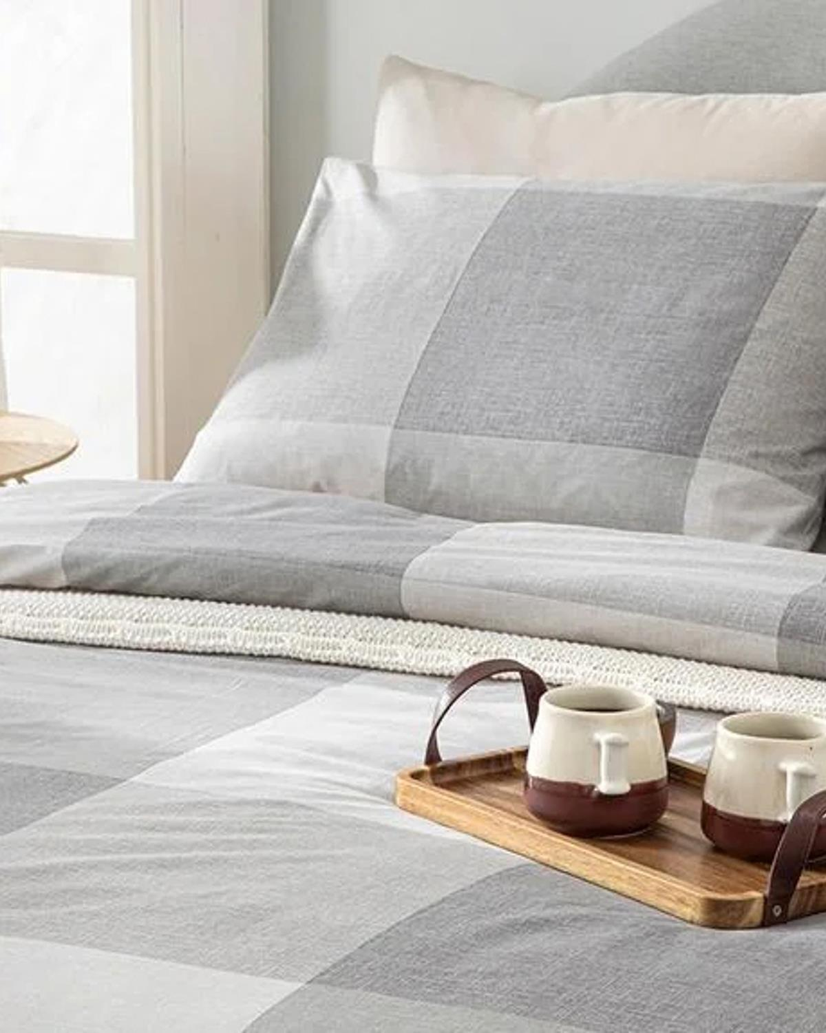 Textured Plaid Pamuklu Super King Nevresim Seti 260x220 cm Gri