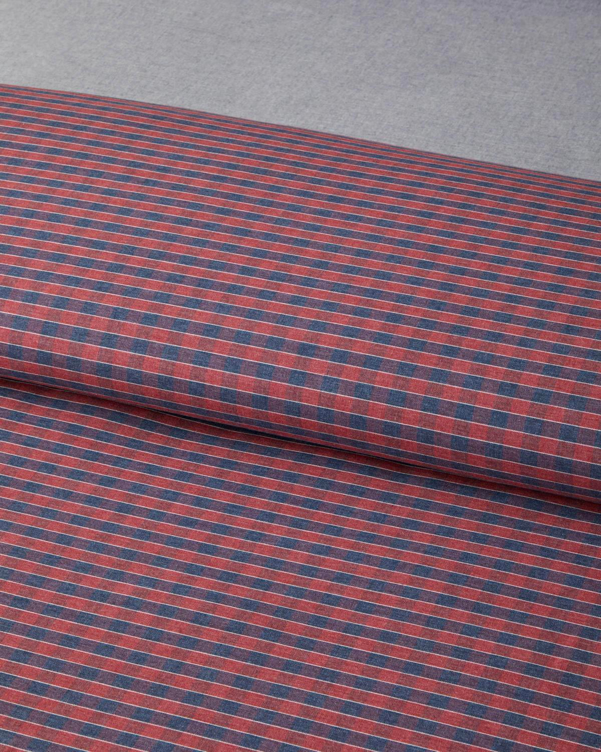 Tile Check İpliği Boyalı Çift Kişilik Nevresim Takımı 200x220 cm Lacivert-Kırmızı