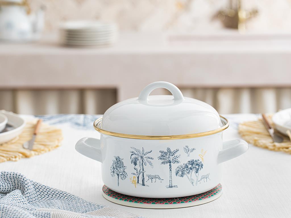 Toile Botanical Emaye Tencere Koyu Mavi-Beyaz
