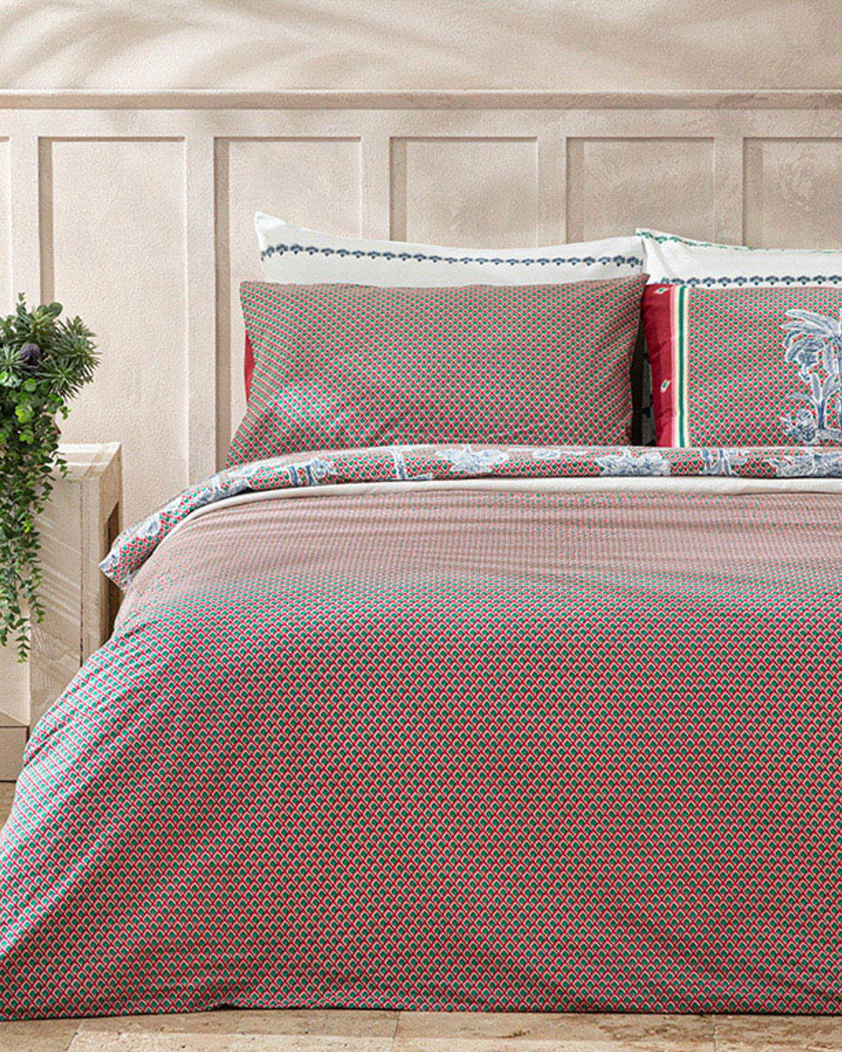 Toile De Jouy Pamuklu King Size Nevresim Seti Fuşya