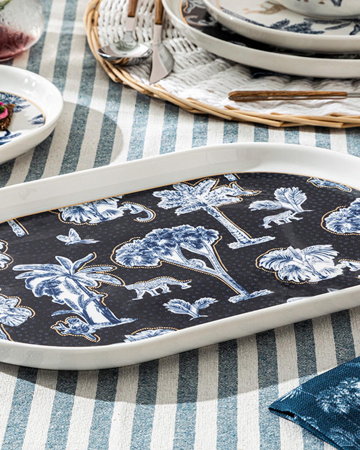 Toile Jungle Bone Porselen Kayık Tabak 33 cm Koyu Mavi