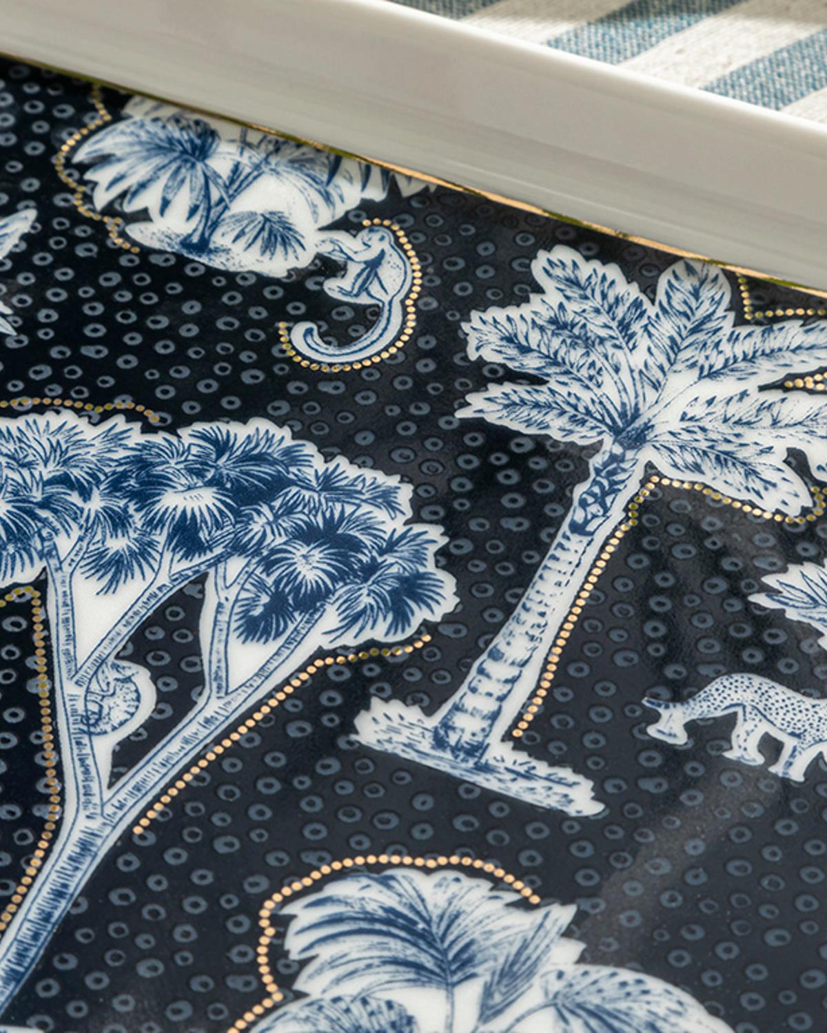 Toile Jungle Bone Porselen Kayık Tabak 33 cm Koyu Mavi