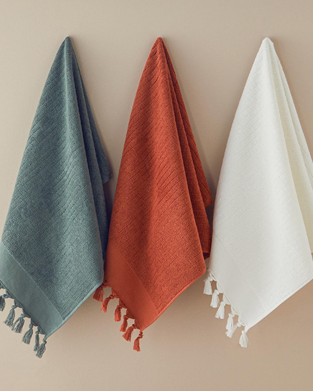 Tuffy Stripe Pamuklu Saçaklı Yüz Havlusu Kiremit