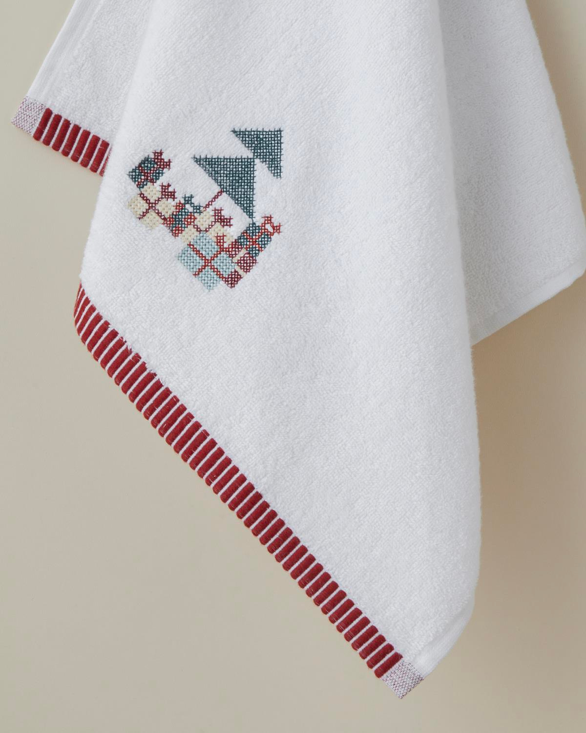 Twinkle Tree Pamuk Nakışlı Yüz Havlusu 50x80 cm Beyaz