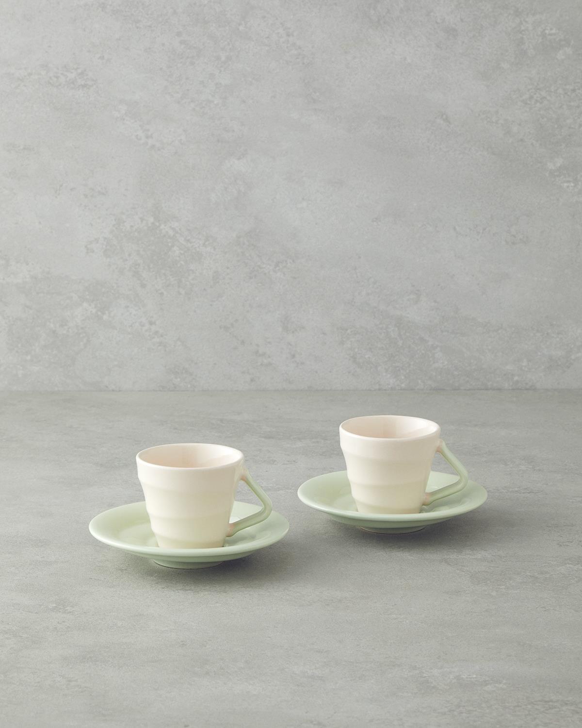 Valora Seramik 4 Parça 2 Kişilik Kahve Fincan Takımı 90 ml Açık Yeşil