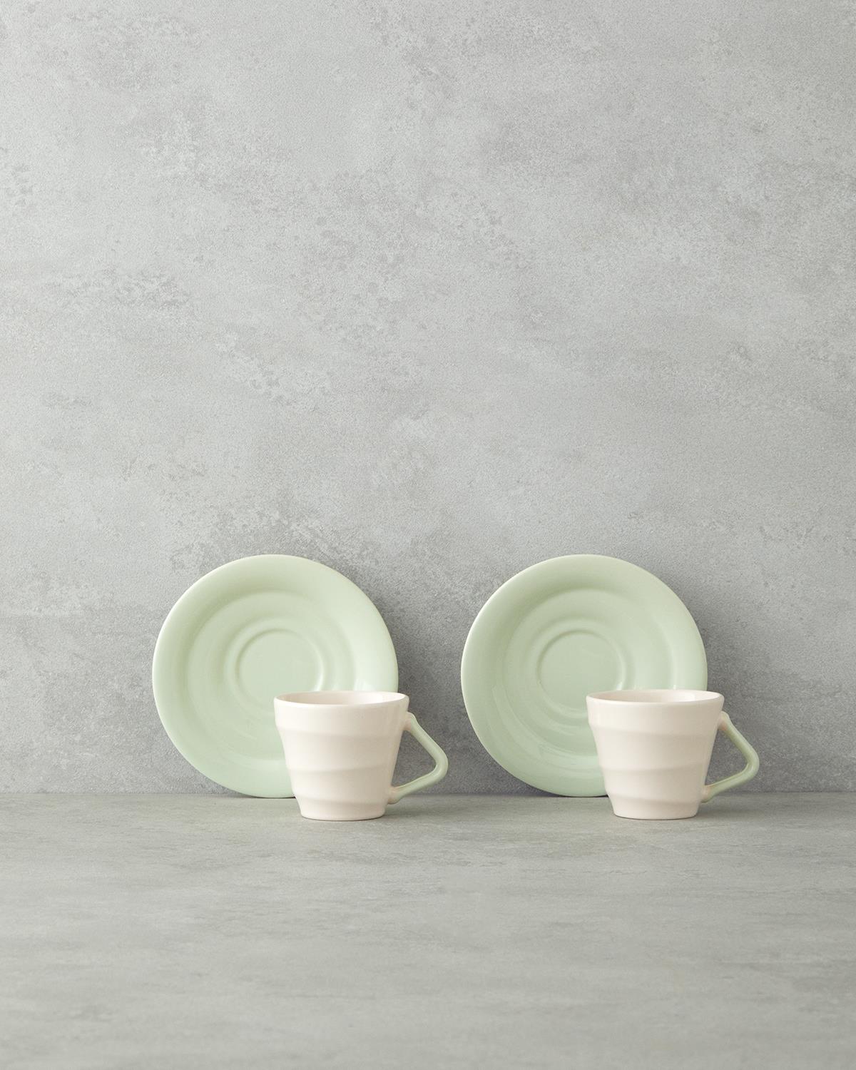 Valora Seramik 4 Parça 2 Kişilik Kahve Fincan Takımı 90 ml Açık Yeşil