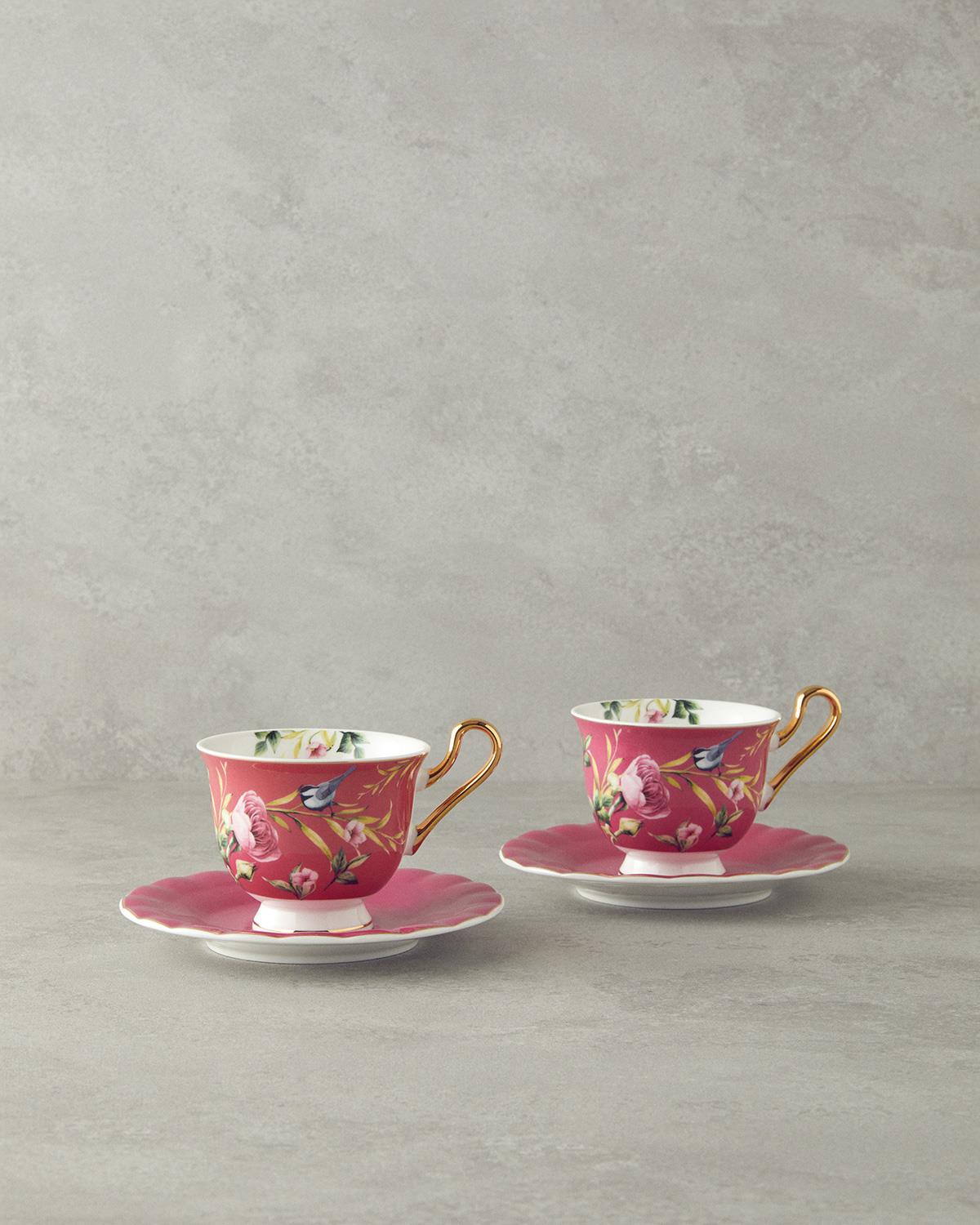 Vanilla New Bone China 4 Parça 2 Kişilik Çay Fincanı Takımı Mor