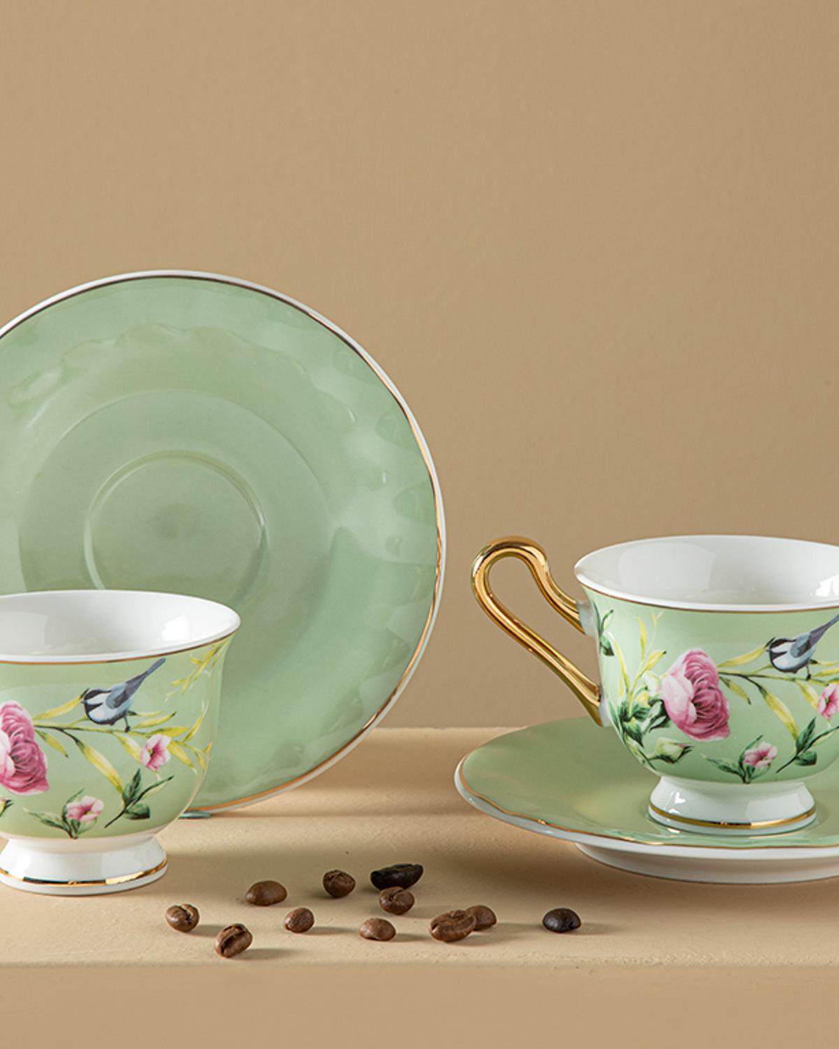 Vanilla New Bone China 4 Parça 2 Kişilik Kahve Fincan Takımı Açık Yeşil