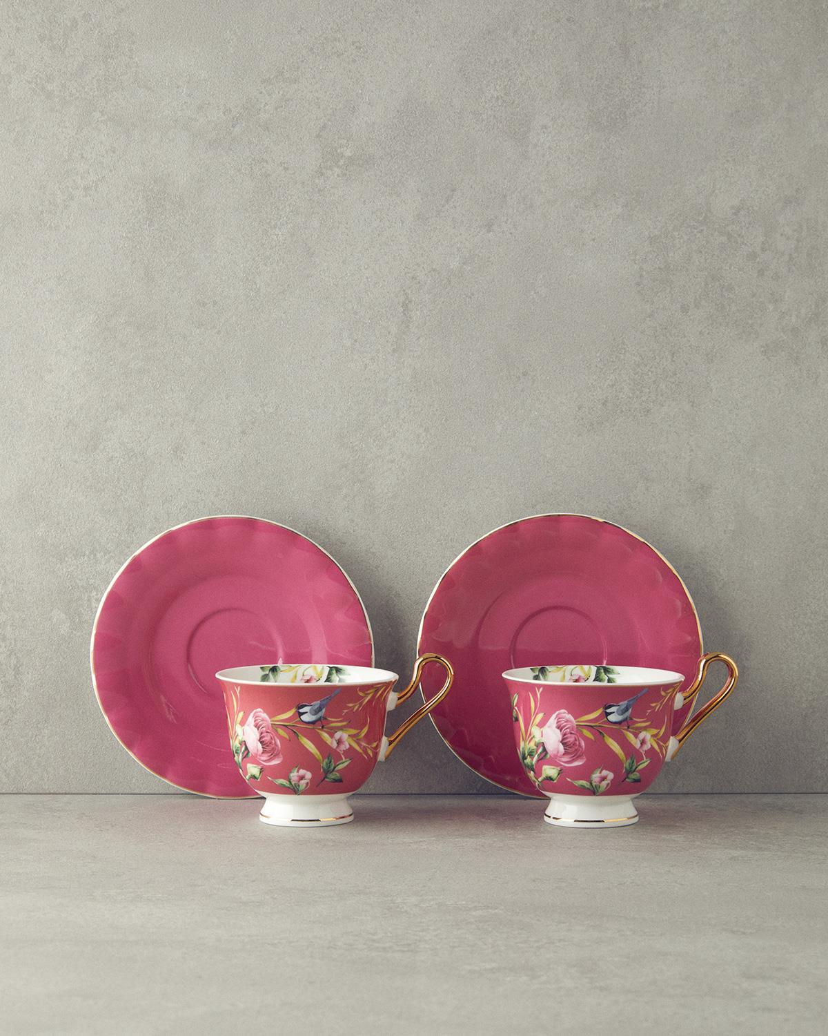 Vanilla New Bone China 4 Parça 2 Kişilik Çay Fincanı Takımı Mor