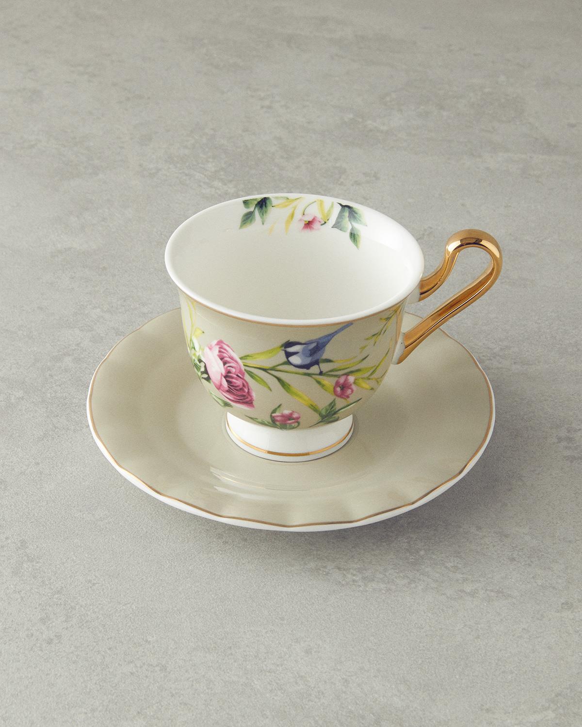 Vanilla New Bone China 4 Parça 2 Kişilik Çay Fincanı Takımı Açık Gri