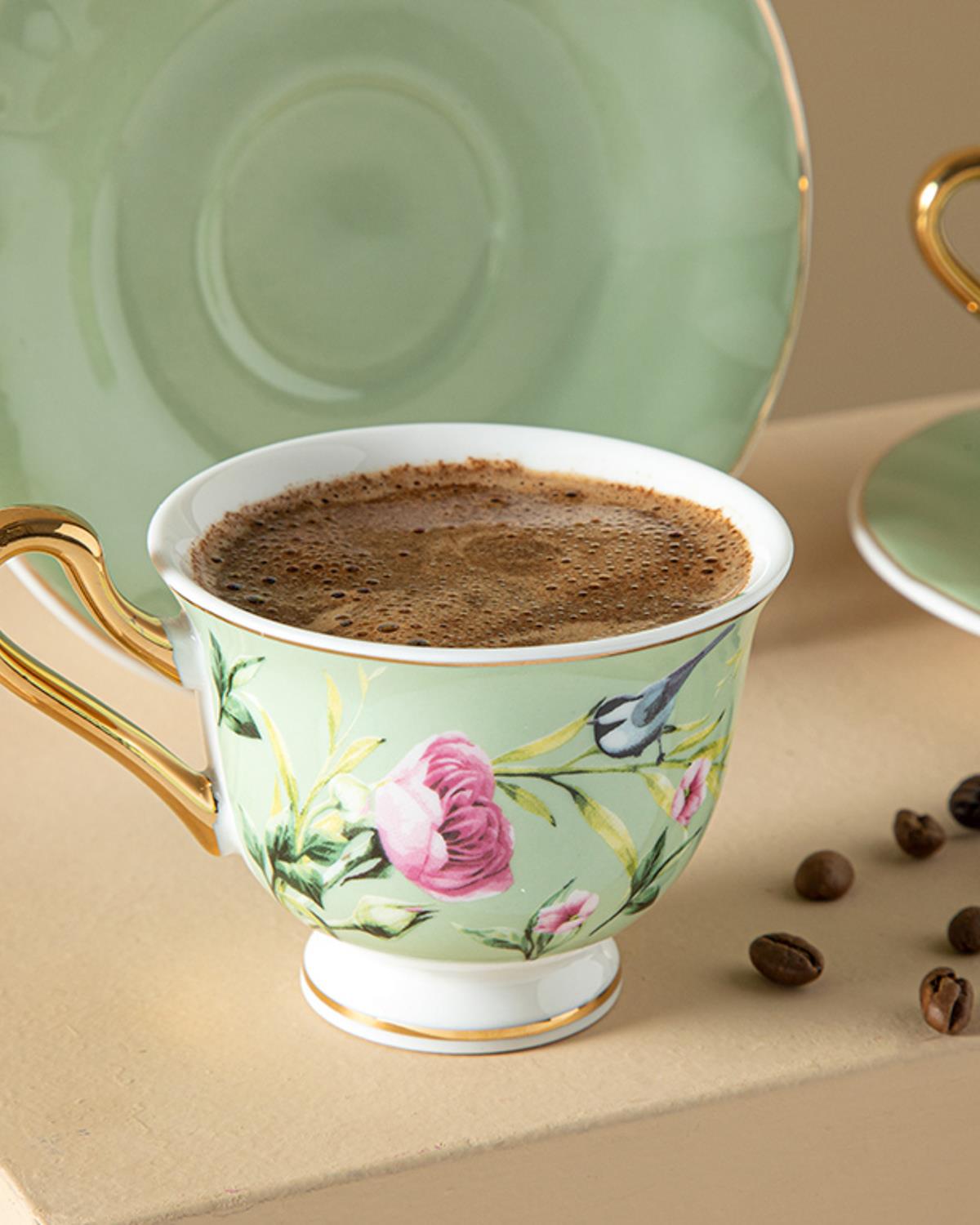Vanilla New Bone China 4 Parça 2 Kişilik Kahve Fincan Takımı Açık Yeşil