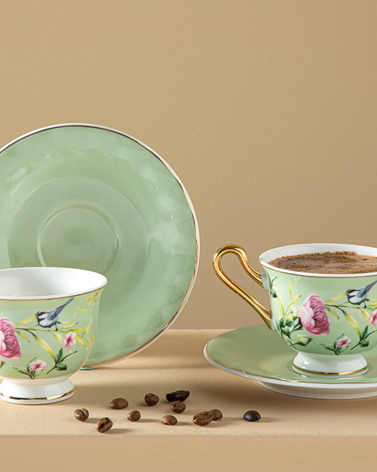 Vanilla New Bone China 4 Parça 2 Kişilik Kahve Fincan Takımı Açık Yeşil