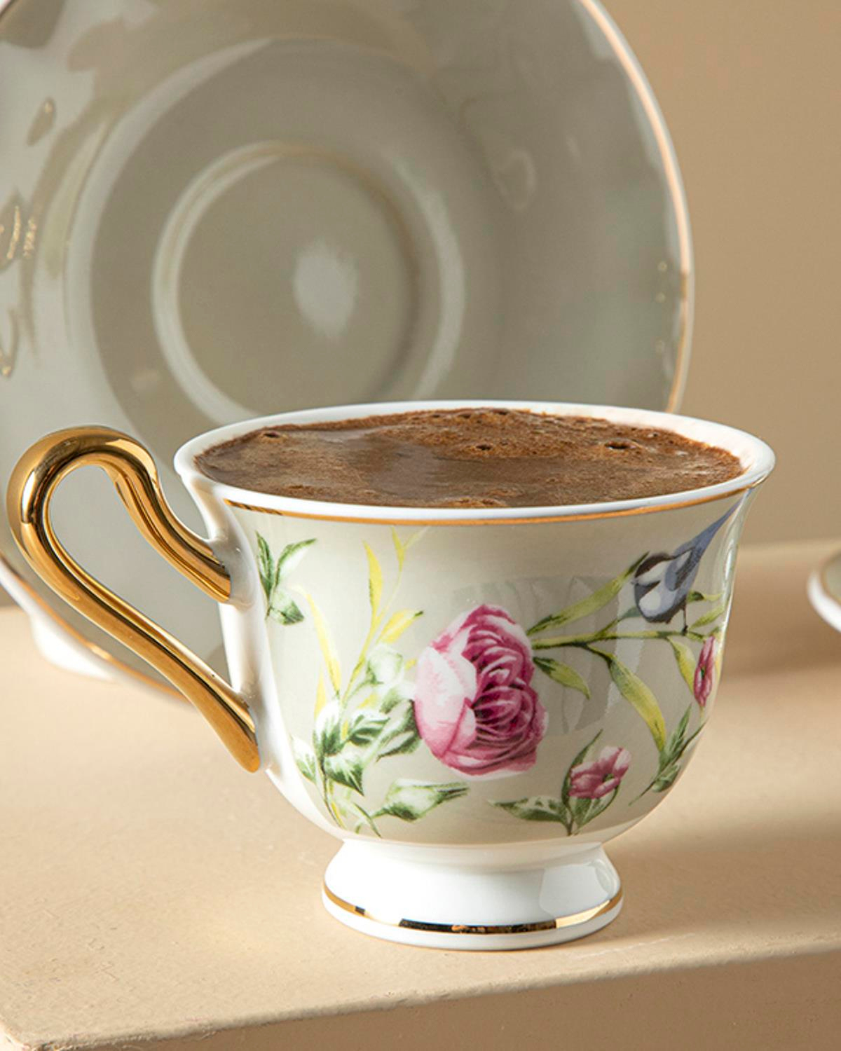 Vanilla New Bone China 4 Parça 2 Kişilik Kahve Fincan Takımı Açık Gri