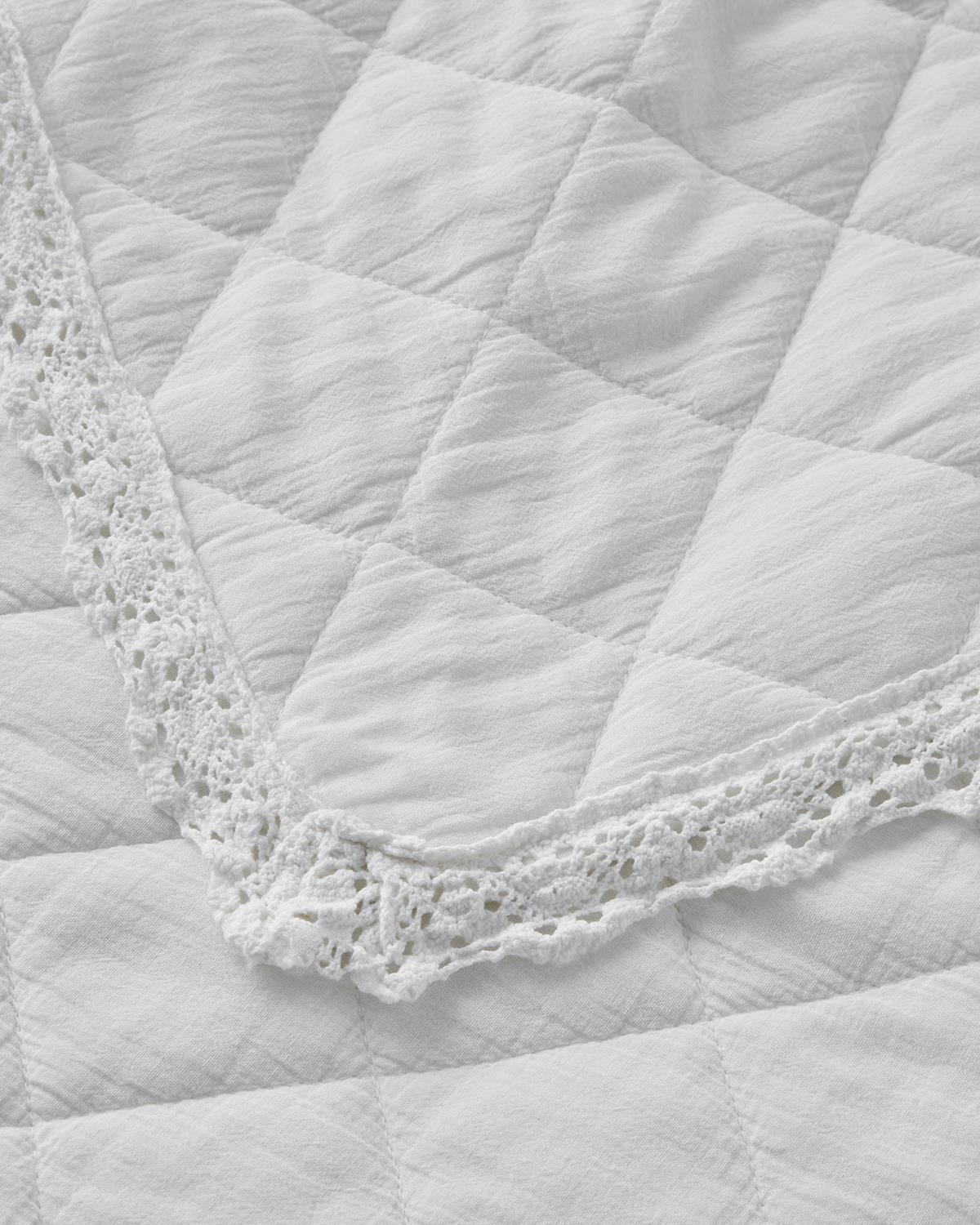 Vintage Diamond King Size Yatak Örtüsü Takımı 240x220 cm Beyaz