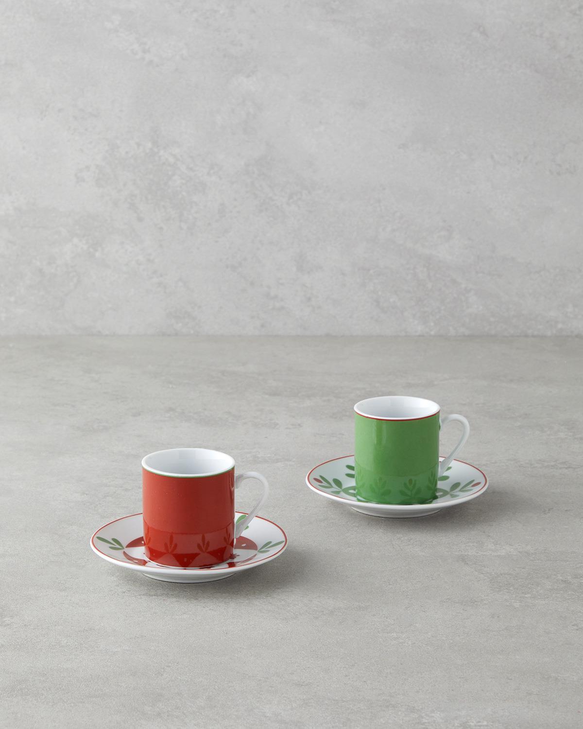 Vivy Porselen 4 Parça 2 Kişilik Kahve Fincan Takımı 80 ml Bordo-Yeşil