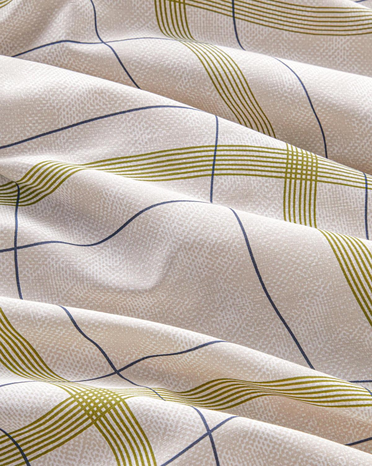 Wave Check Kolay Ütülenir Çift Kişilik Nevresim Takımı 200x220 cm Açık Yeşil-Bej