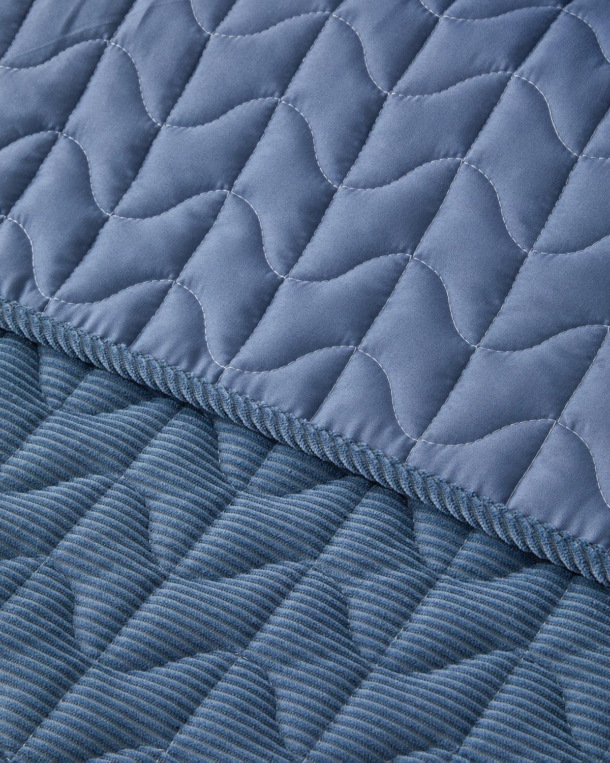 Waved Fitilli Kadife Çift Kişilik Yatak Örtüsü Takımı 200x220 cm Koyu Mavi